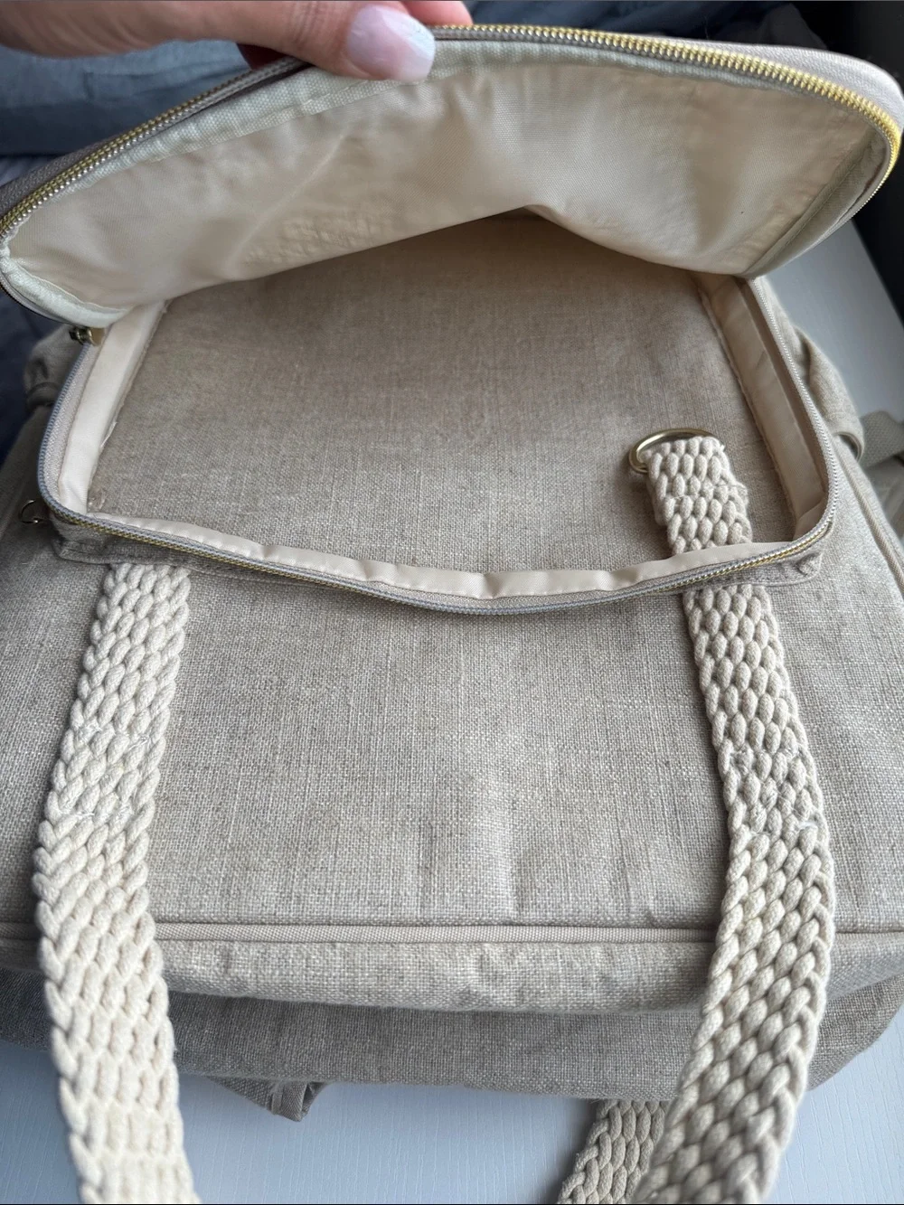 So Young Neutral Cream Canvas Backpack Tote for Women Teacher Bag Work Bag